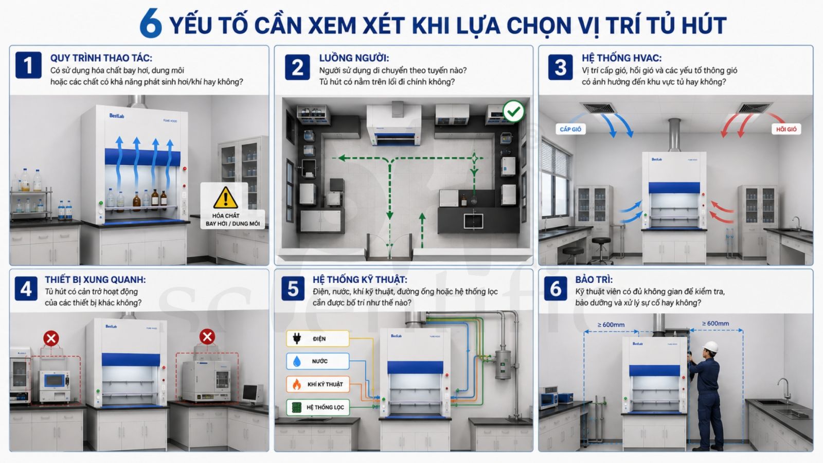 cách bô trí tủ hút khí độc