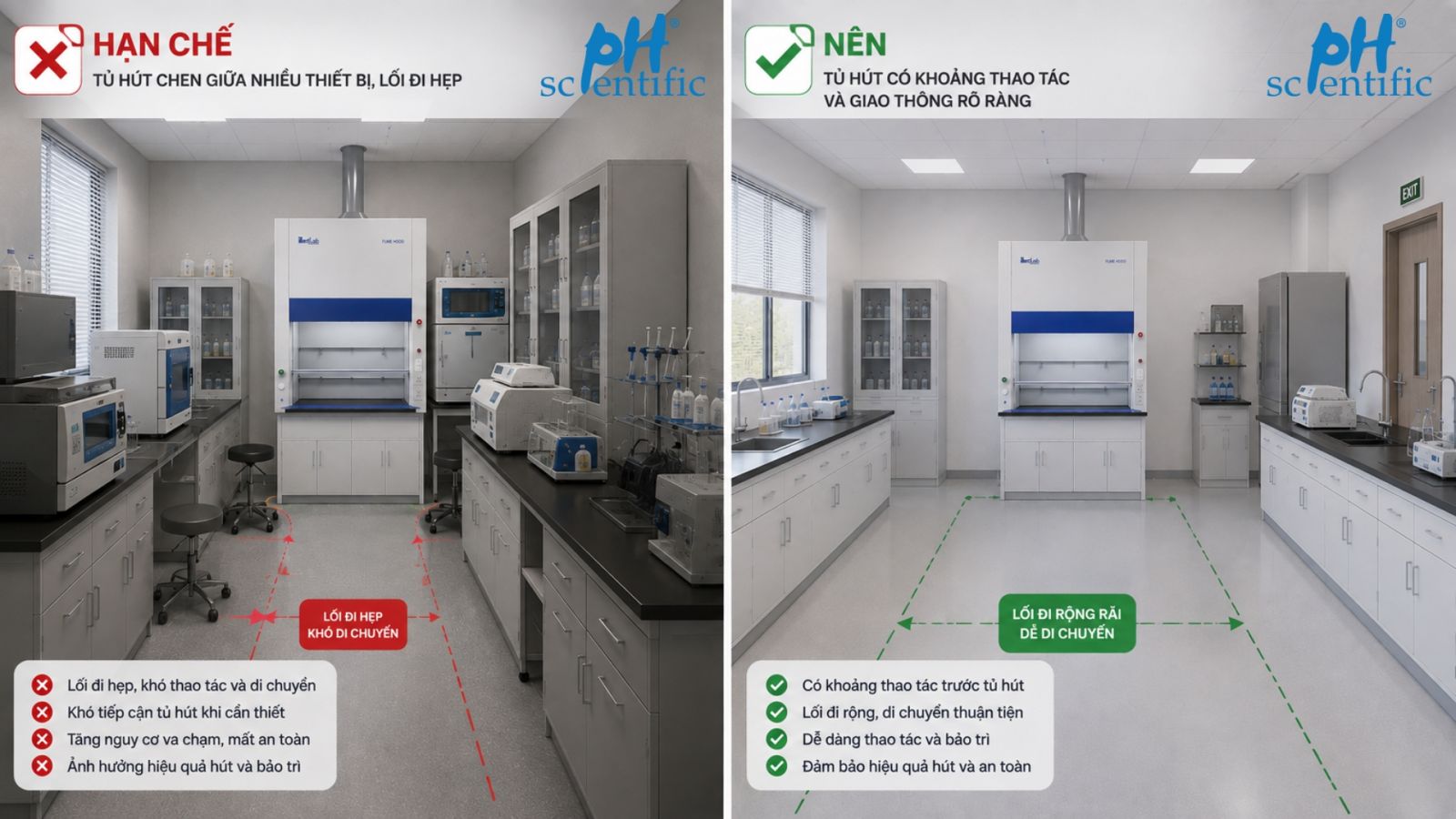 Hạn chế để tủ hút khí độc chen giữa nhiều thiết bị
