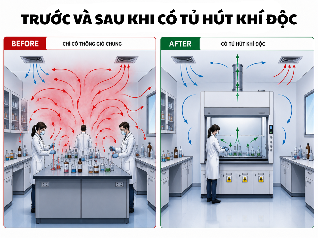 Trước và sau có tủ hút